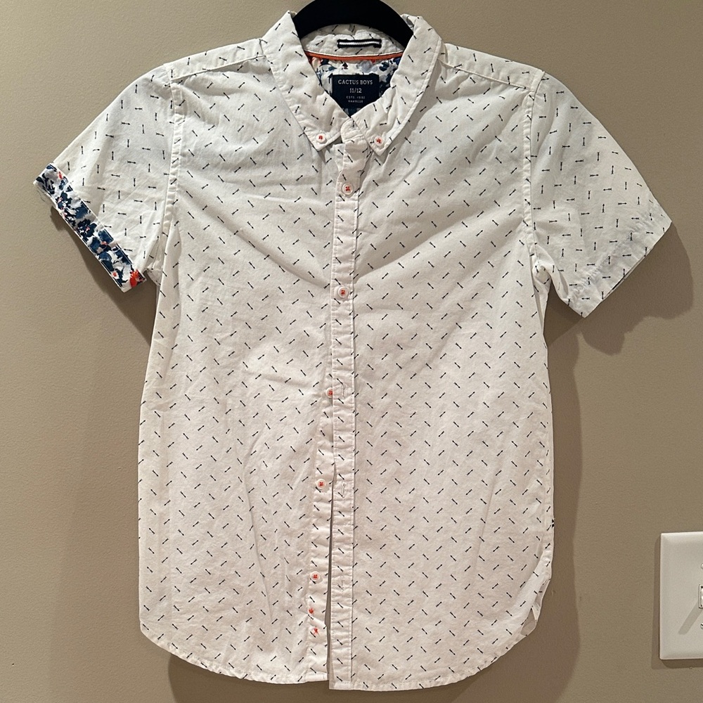 Cactus Boys White Short Sleeve Kid Shirt with Pattern
